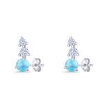 Three Stone Lab Created Opal 8.2mm Tapered CZ Stud Earring 925 Sterling Silver