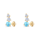 Three Stone Lab Created Opal 8.2mm Tapered CZ Stud Earring 925 Sterling Silver
