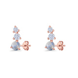 Three Stone Lab Created Opal 8.2mm Tapered CZ Stud Earring 925 Sterling Silver