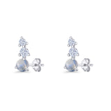 Three Stone Lab Created Opal 8.2mm Tapered CZ Stud Earring 925 Sterling Silver