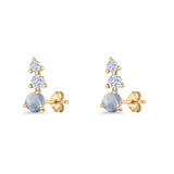 Three Stone Lab Created Opal 8.2mm Tapered CZ Stud Earring 925 Sterling Silver