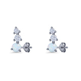 Three Stone Lab Created Opal 8.2mm Tapered CZ Stud Earring 925 Sterling Silver