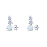 Three Stone Lab Created Opal 8.2mm Tapered CZ Stud Earring 925 Sterling Silver