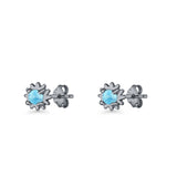Round 3.9mm Lab Created Opal Flower Stud Earring 925 Sterling Silver