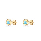 Round 3.9mm Lab Created Opal Flower Stud Earring 925 Sterling Silver