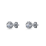 Round 3.9mm Lab Created Opal Flower Stud Earring 925 Sterling Silver