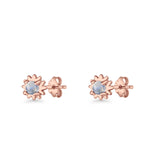Round 3.9mm Lab Created Opal Flower Stud Earring 925 Sterling Silver