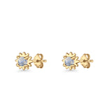 Round 3.9mm Lab Created Opal Flower Stud Earring 925 Sterling Silver