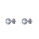 Round 3.9mm Lab Created Opal Flower Stud Earring 925 Sterling Silver