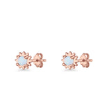 Round 3.9mm Lab Created Opal Flower Stud Earring 925 Sterling Silver