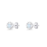 Round 3.9mm Lab Created Opal Flower Stud Earring 925 Sterling Silver