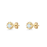 Round 3.9mm Lab Created Opal Flower Stud Earring 925 Sterling Silver