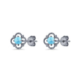 Round 6.5mm Lab Created Opal Four Leaf Clover Stud Earring 925 Sterling Silver