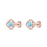 Round 6.5mm Lab Created Opal Four Leaf Clover Stud Earring 925 Sterling Silver