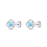 Round 6.5mm Lab Created Opal Four Leaf Clover Stud Earring 925 Sterling Silver