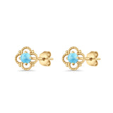 Round 6.5mm Lab Created Opal Four Leaf Clover Stud Earring 925 Sterling Silver