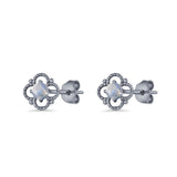 Round 6.5mm Lab Created Opal Four Leaf Clover Stud Earring 925 Sterling Silver
