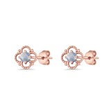 Round 6.5mm Lab Created Opal Four Leaf Clover Stud Earring 925 Sterling Silver
