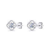 Round 6.5mm Lab Created Opal Four Leaf Clover Stud Earring 925 Sterling Silver