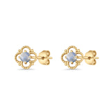 Round 6.5mm Lab Created Opal Four Leaf Clover Stud Earring 925 Sterling Silver