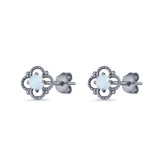 Round 6.5mm Lab Created Opal Four Leaf Clover Stud Earring 925 Sterling Silver