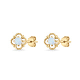 Round 6.5mm Lab Created Opal Four Leaf Clover Stud Earring 925 Sterling Silver