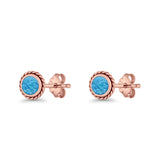 Round Twisted Rope Stud Earring Lab Created Opal 925 Sterling Silver