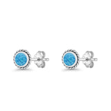 Round Twisted Rope Stud Earring Lab Created Opal 925 Sterling Silver