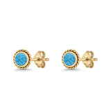 Round Twisted Rope Stud Earring Lab Created Opal 925 Sterling Silver