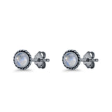 Round Twisted Rope Stud Earring Lab Created Opal 925 Sterling Silver
