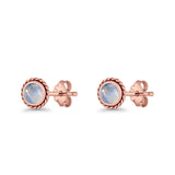 Round Twisted Rope Stud Earring Lab Created Opal 925 Sterling Silver