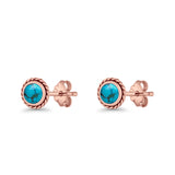 Round Twisted Rope Stud Earring Lab Created Opal 925 Sterling Silver