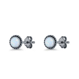 Round Twisted Rope Stud Earring Lab Created Opal 925 Sterling Silver