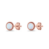 Round Twisted Rope Stud Earring Lab Created Opal 925 Sterling Silver