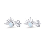 Round 7.5mm Sunset Stud Earring Lab Created Opal 925 Sterling Silver