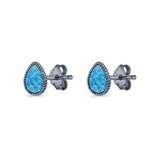 Pear Teardrop Stud Earring 7mm Lab Created Opal 925 Sterling Silver