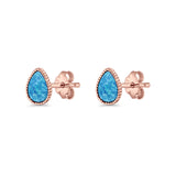 Pear Teardrop Stud Earring 7mm Lab Created Opal 925 Sterling Silver
