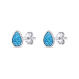 Pear Teardrop Stud Earring 7mm Lab Created Opal 925 Sterling Silver
