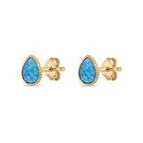 Pear Teardrop Stud Earring 7mm Lab Created Opal 925 Sterling Silver