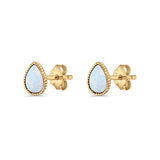 Pear Teardrop Stud Earring 7mm Lab Created Opal 925 Sterling Silver