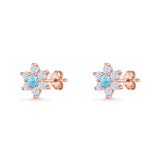 Round 8.7mm Lab Created Opal Floral Stud Earring 925 Sterling Silver