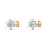 Round 8.7mm Lab Created Opal Floral Stud Earring 925 Sterling Silver