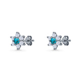Round 8.7mm Lab Created Opal Floral Stud Earring 925 Sterling Silver