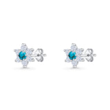 Round 8.7mm Lab Created Opal Floral Stud Earring 925 Sterling Silver