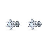 Round 8.7mm Lab Created Opal Floral Stud Earring 925 Sterling Silver
