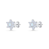 Round 8.7mm Lab Created Opal Floral Stud Earring 925 Sterling Silver