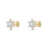 Round 8.7mm Lab Created Opal Floral Stud Earring 925 Sterling Silver