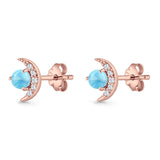 Moon Stud Earring 7mm Round Lab Created Opal & Clear CZ 925 Sterling Silver