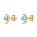Moon Stud Earring 7mm Round Lab Created Opal & Clear CZ 925 Sterling Silver