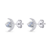 Moon Stud Earring 7mm Round Lab Created Opal & Clear CZ 925 Sterling Silver
